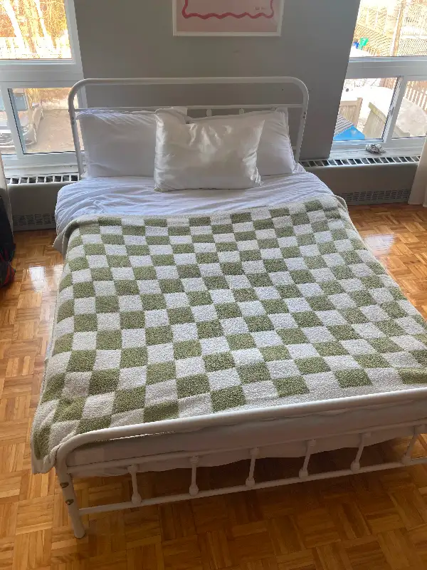White Metal Double Bed Frame with VADSÖ matress - photo 2
