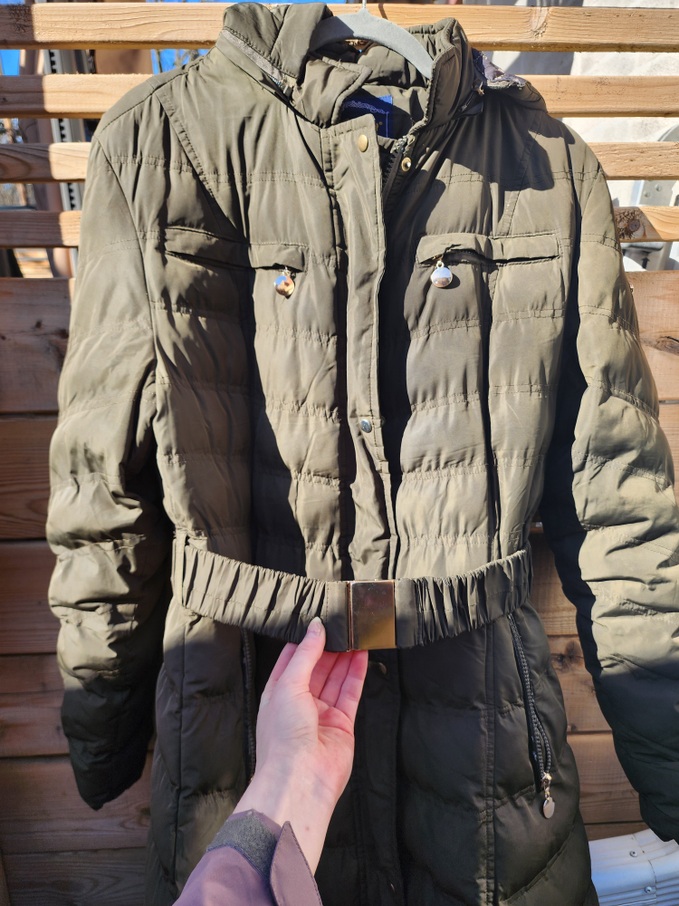 Women's Olive Green Belted Puffer Coat