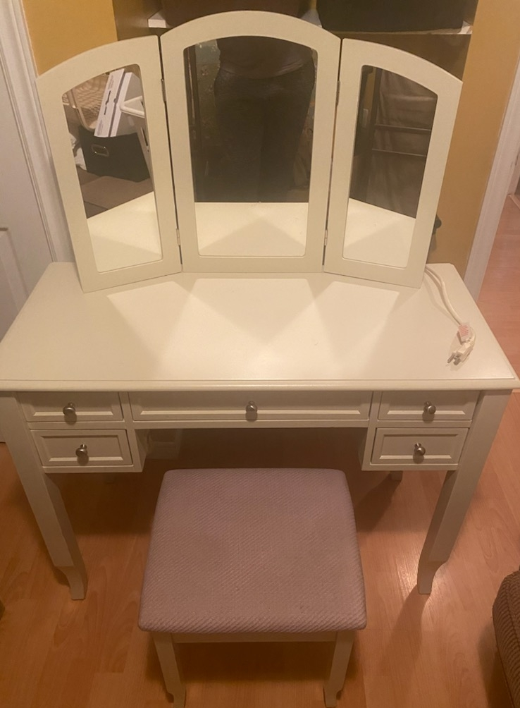 Vanity Set with Tri-fold Mirror and Stool