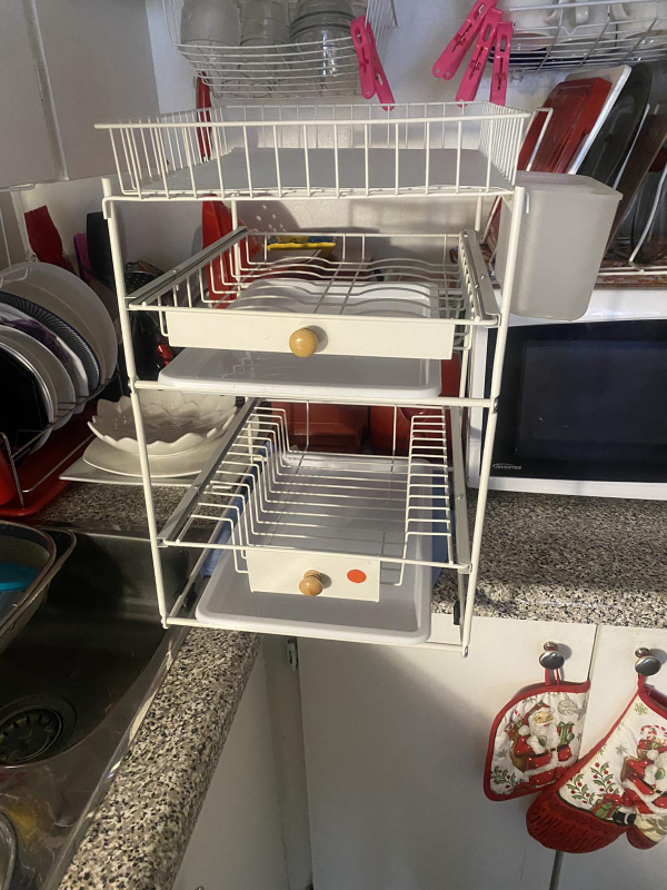 White 3-Tier Dish Drying Rack with Drawers