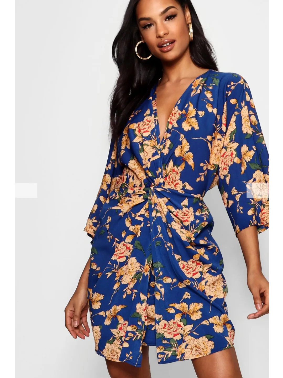 BOOHOO Tall Blue Floral Wrap Dress Size 6 image indicator(2)