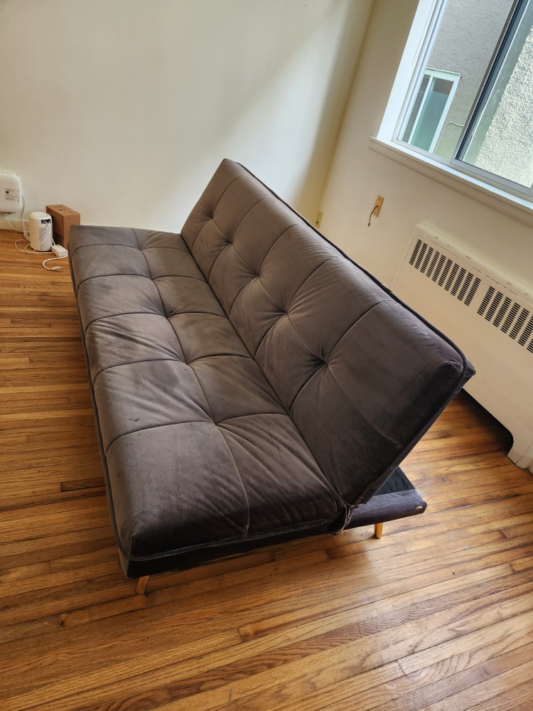 Grey Velvet Futon Sofa Bed with Gold Legs - photo 2