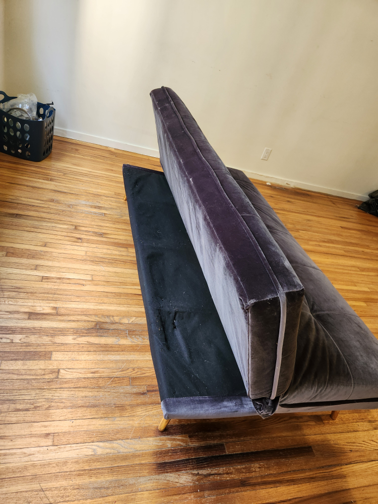 Grey Velvet Futon Sofa Bed with Gold Legs - photo 5