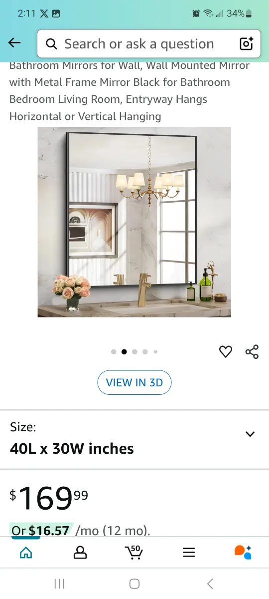 COFENT 40" x 30" Black Rectangle Wall Mirror image indicator(3)