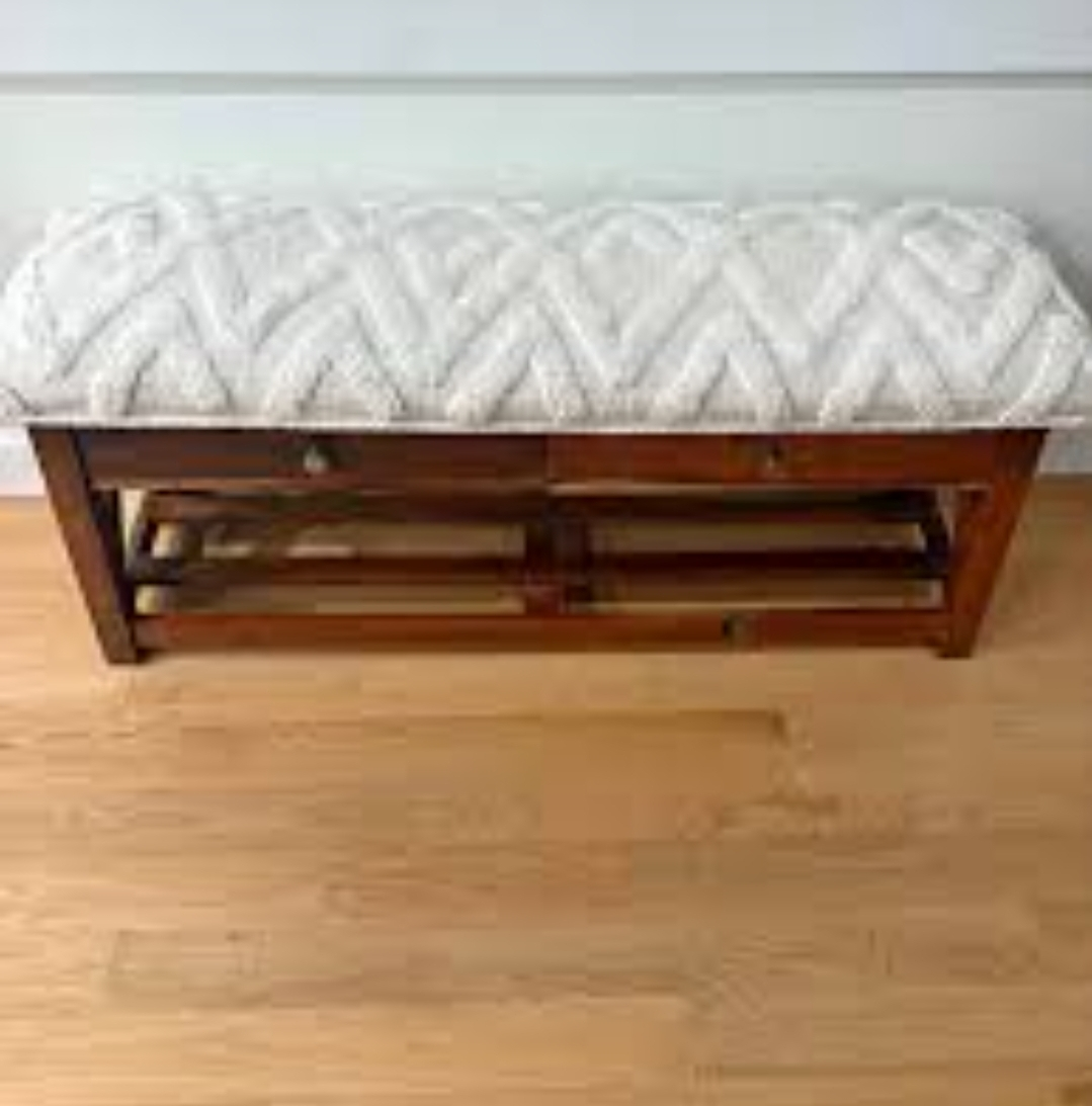 Wooden Bench with Storage and Tufted Cushion