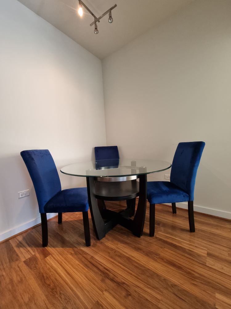 Glass-top Dining Table Set with Four Blue Velvet Chairs - photo 2