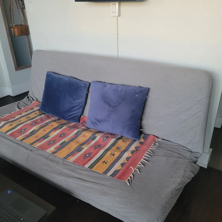 Futon Sofa Queen Bed + extra cover + Cushions(Moving Sale) image indicator(3)