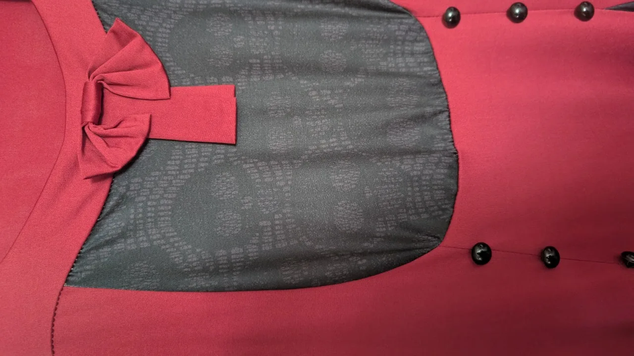 Burgundy & Black Long Sleeve Dress with Bow Detail image indicator(2)