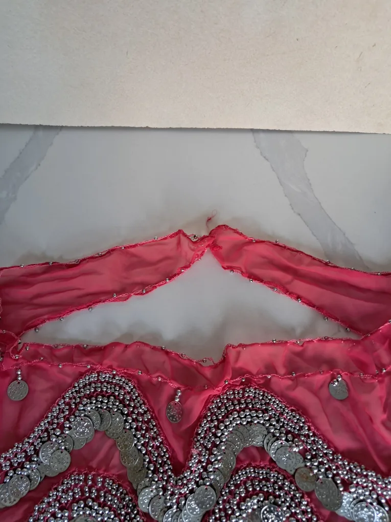 Pink Belly Dance Hip Scarf with Silver Coins image indicator(3)