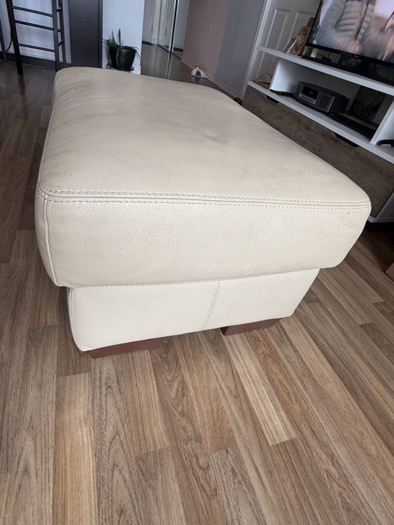 Cream Leather Sofa Set - 2 Seats, Armchair & Ottoman - photo 2
