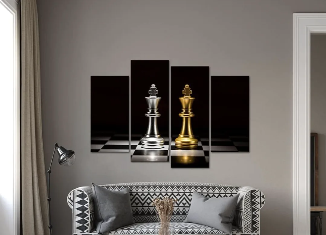 *NEW IN BOX* 4-Piece Canvas Chess King Wall Art image indicator(3)
