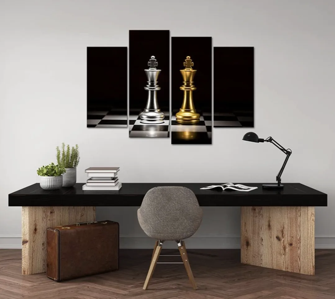 *NEW IN BOX* 4-Piece Canvas Chess King Wall Art image indicator(4)