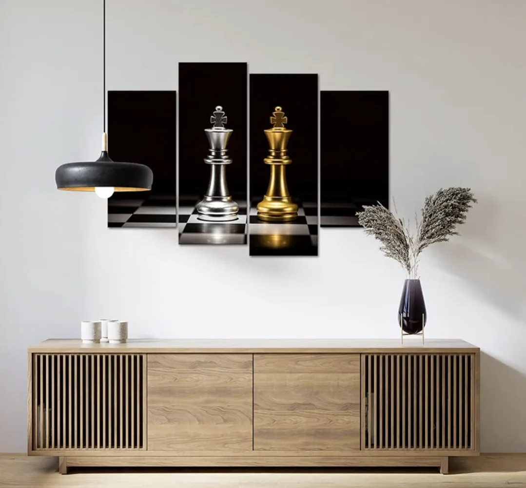 *NEW IN BOX* 4-Piece Canvas Chess King Wall Art image indicator(5)