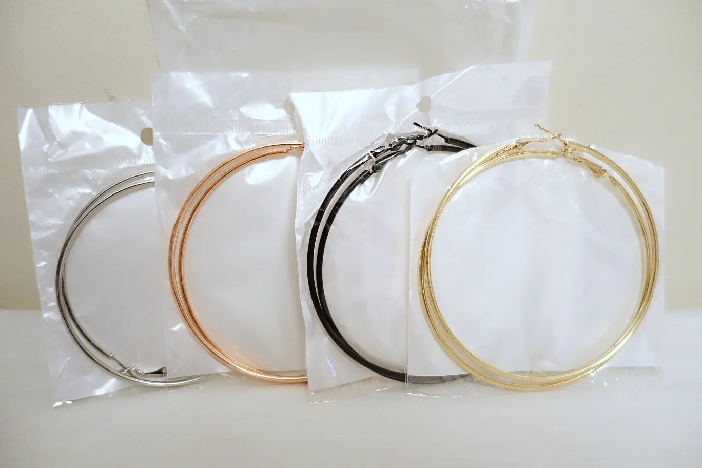 NEW Set of 4 Pairs of Large 8cm/80mm Hoop Earrings thumbnail