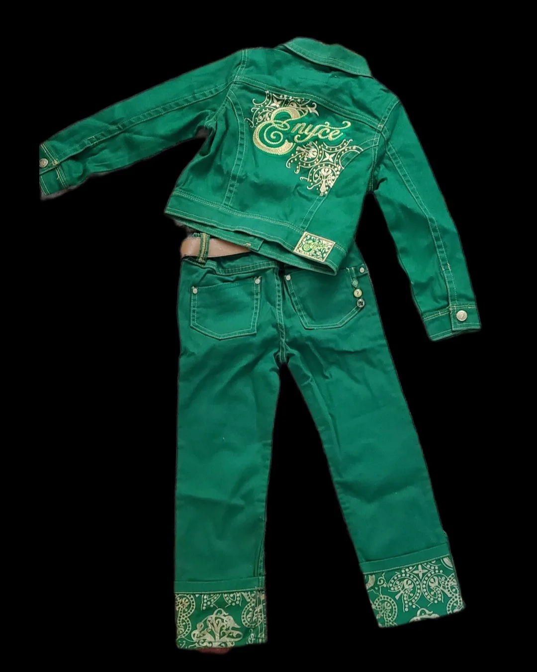 Girls' Eye Candy Green Denim Jacket and Jeans Set image indicator(2)