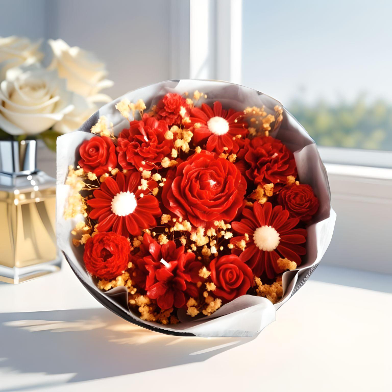 Beautiful handmade Red candle Flower Bouquet - photo 3