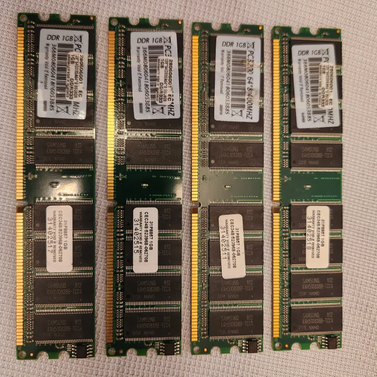 four 1GB Samsung DDR RAM sticks thumbnail