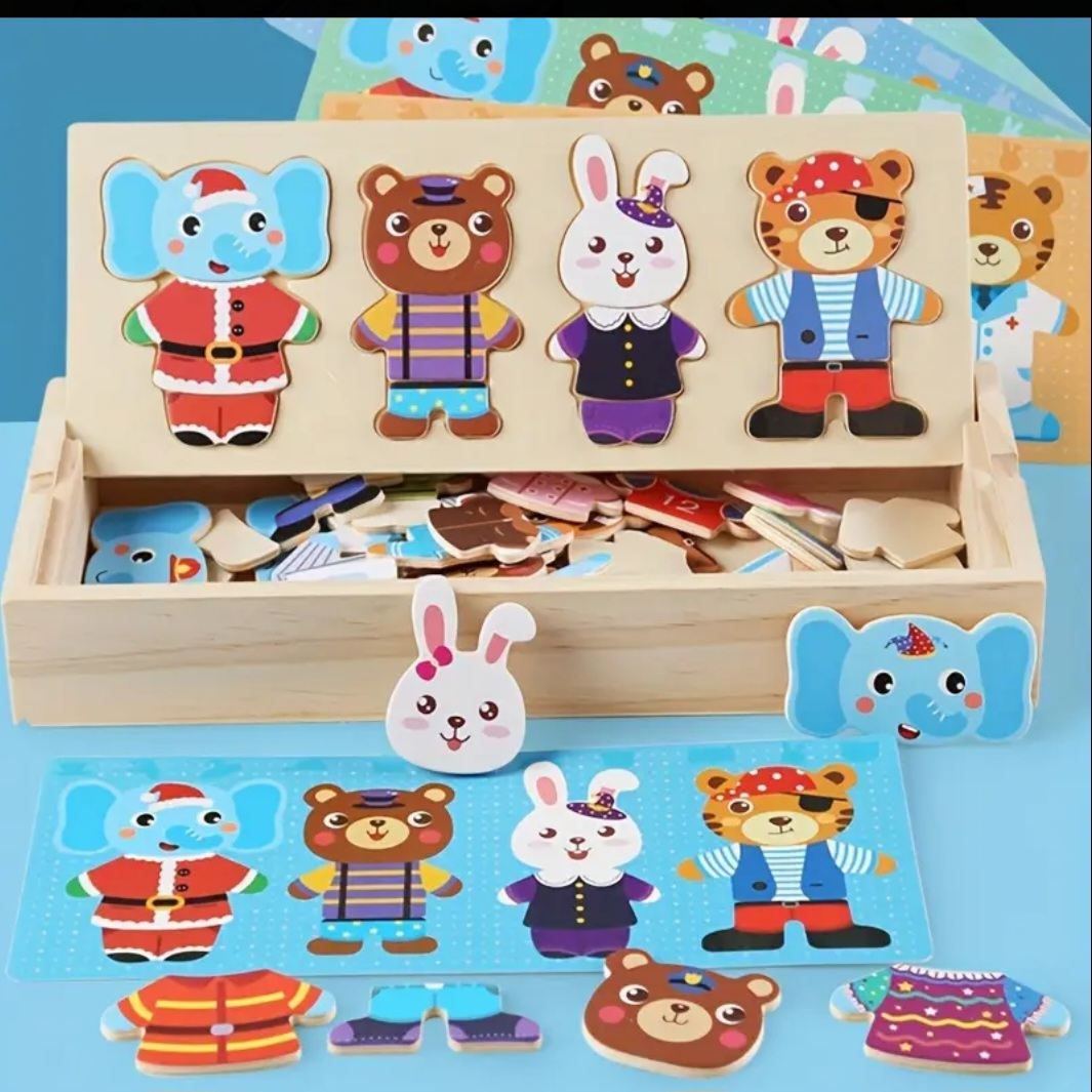 Wooden Animal Dress-Up Puzzle Toy for Kids