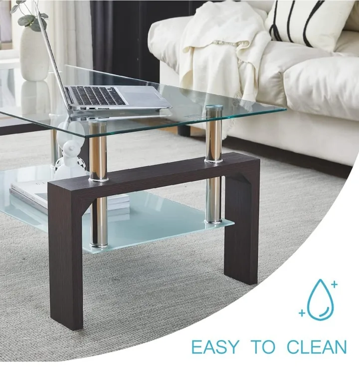 Modern Glass Coffee Table with Shelf image indicator(4)