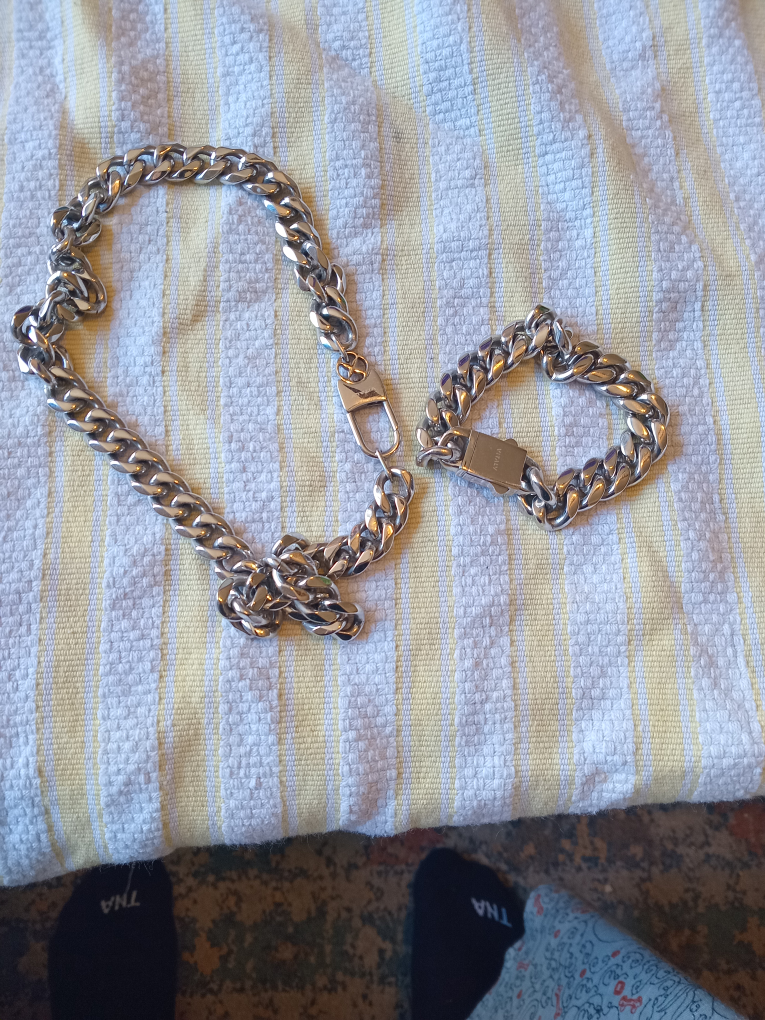 Silver Curb Chain Necklace and Bracelet Set