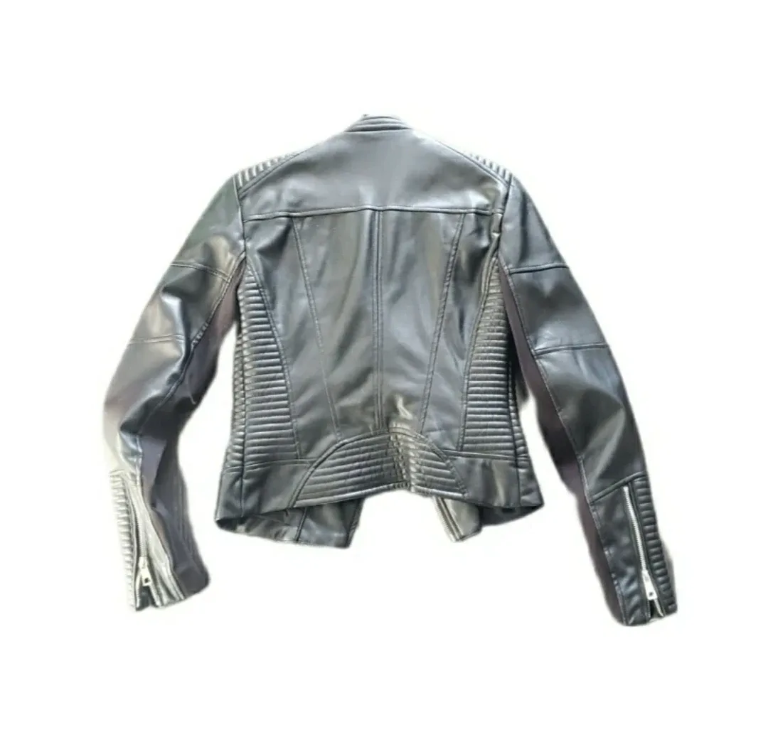 Zara Vegan Leather Moto Biker Jacket - Like New - Sz. M image indicator(2)