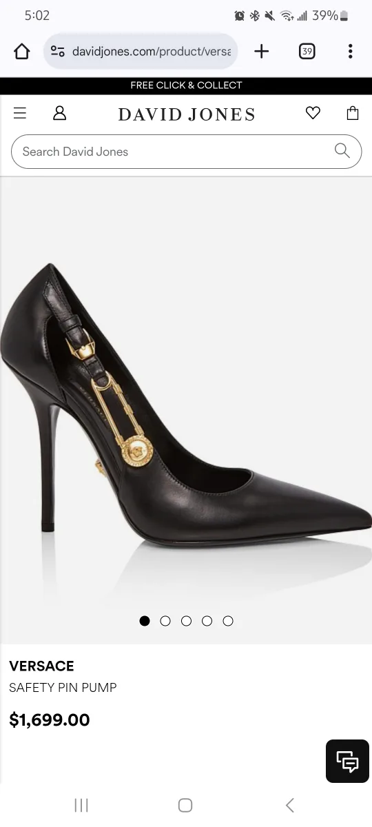 Authentic Versace Black Leather Safety Pin Heels image indicator(7)