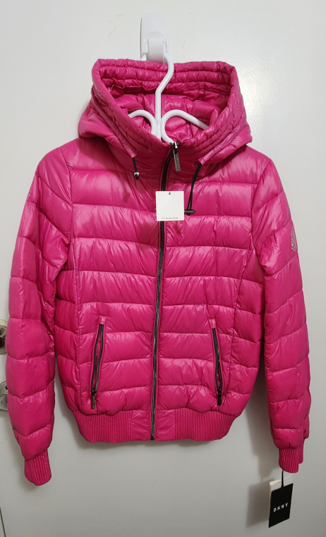 DKNY Pink Hooded Puffer Jacket Size S