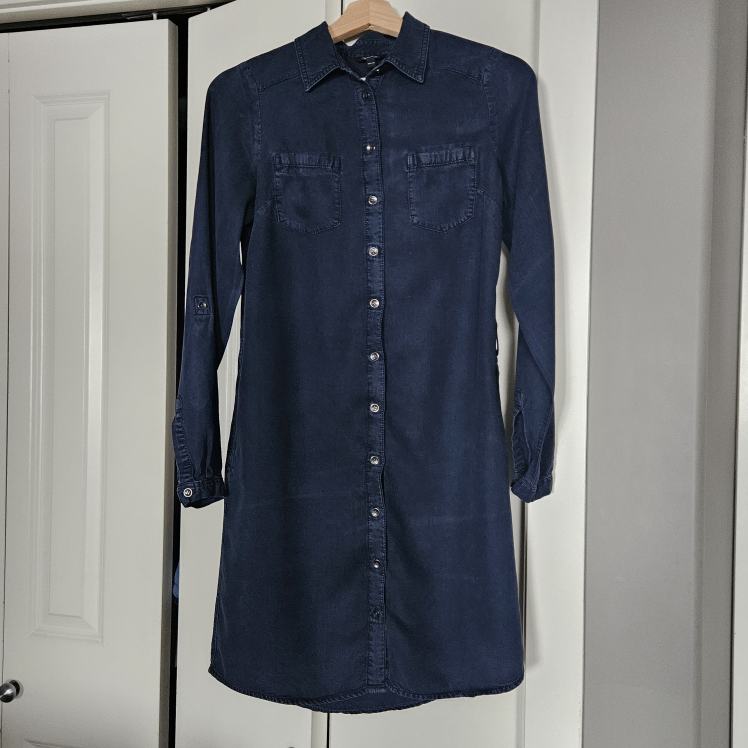 XXS Navy Blue Denim Shirt Dress