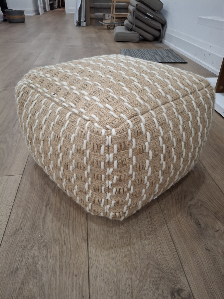 Woven Pouf Ottoman - Beige and White - photo 3
