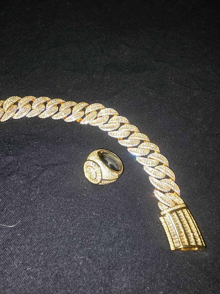 Gold Iced-Out Bracelet and Ring Set image indicator(2)