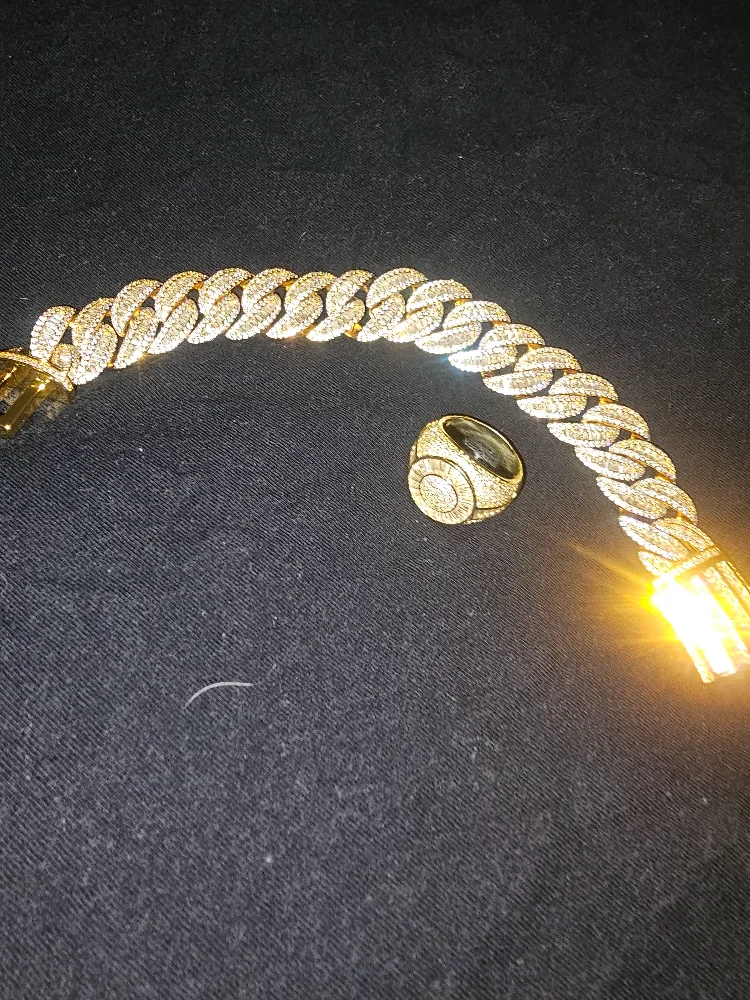 Gold Iced-Out Bracelet and Ring Set image indicator(3)