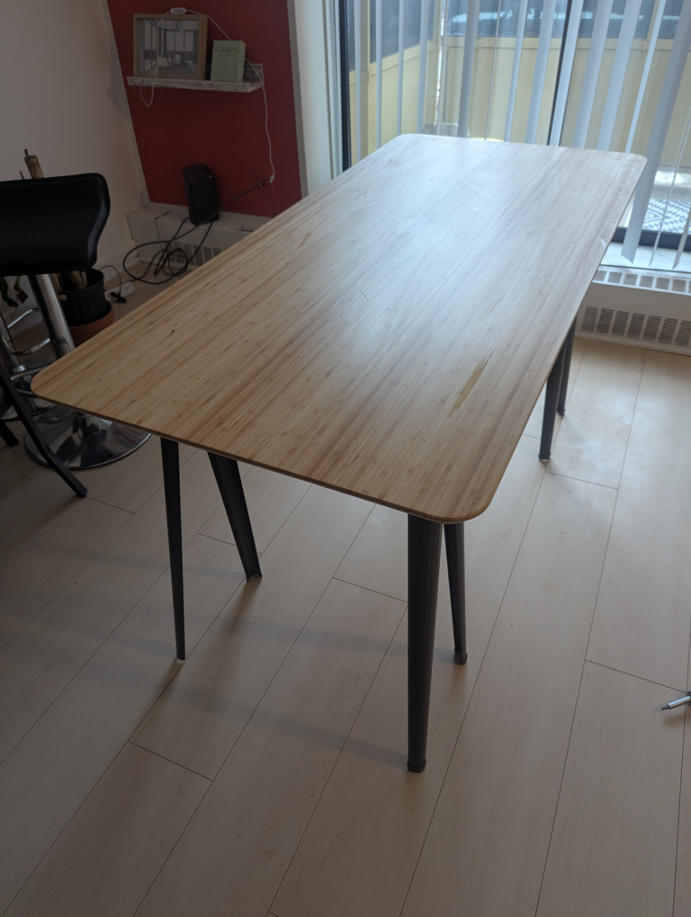 Bamboo top table with metal legs