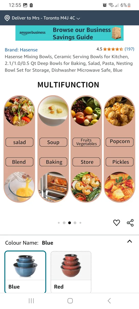 Hasense Mixing Bowls, Ceramic Serving Bowls Set, Blue image indicator(3)