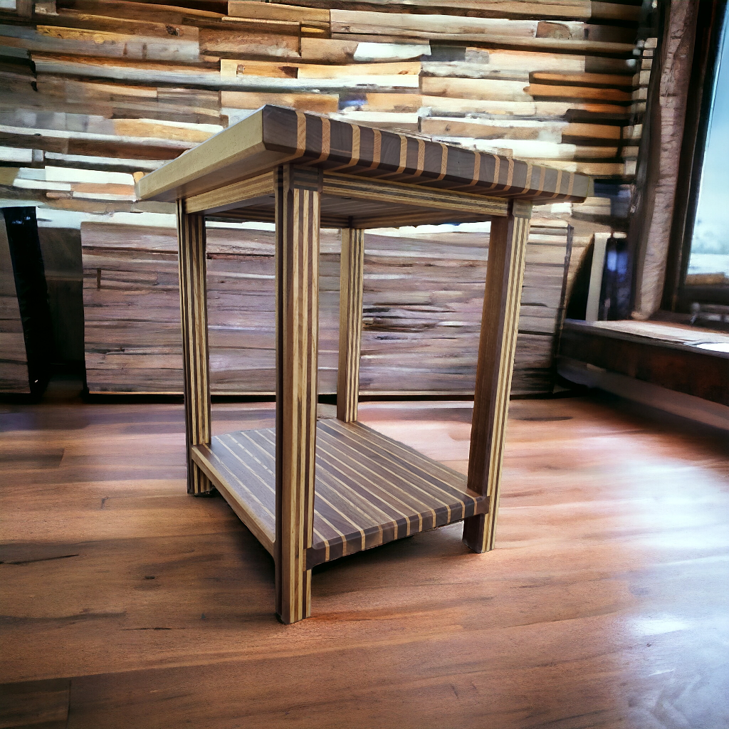 Striped Wood End Table - photo 2