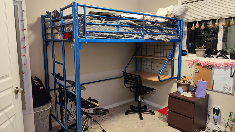 Blue Metal Loft Bed with Built-in Desk