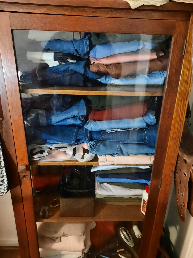 Vintage Wooden Display Cabinet with Glass Doors,