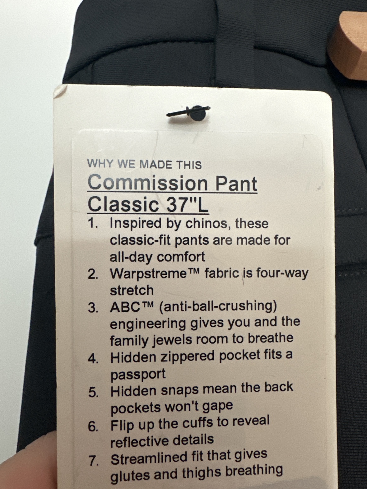 Lululemon Commission Pant Classic 37"L Black Size 34 Tall - photo 2