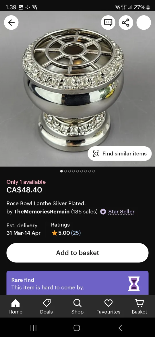 Vintage Silver Plated Rose Bowl & Metal Flower Frog image indicator(3)