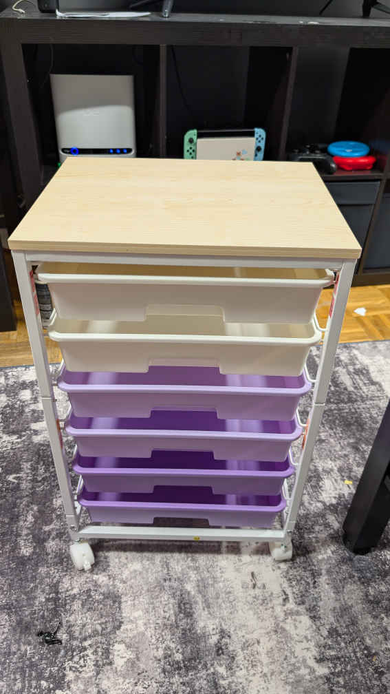 Rolling Storage Cart with 6 Drawers and Wooden Top