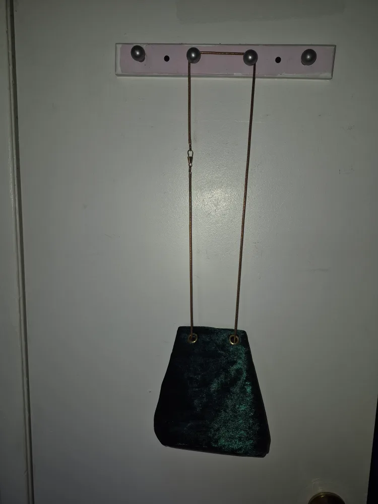 Emerald Green Velvet Bucket Bag with Gold Accents image indicator(3)