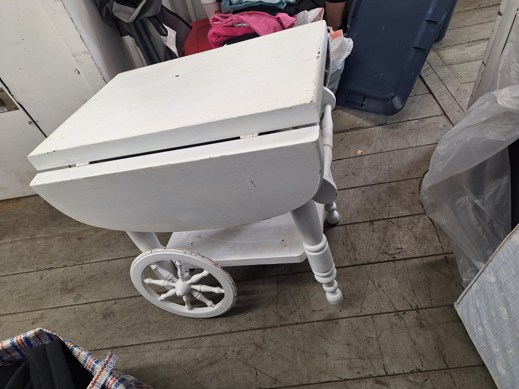 White Wooden Serving Cart with Drop Leaf - photo 4