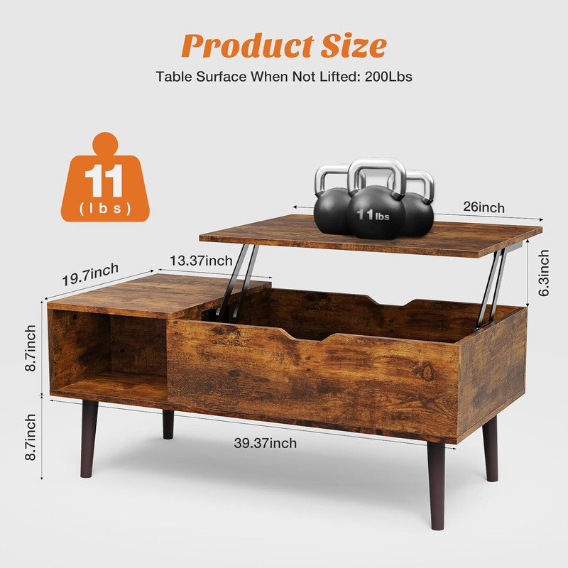 Lift-Top Wooden Coffee Table with Storage
