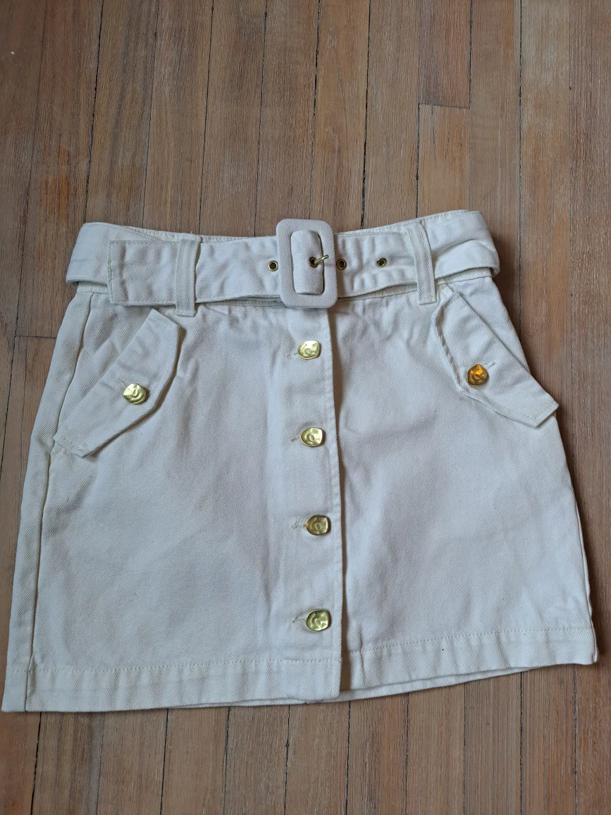 White Denim Mini Skirt with Belt thumbnail