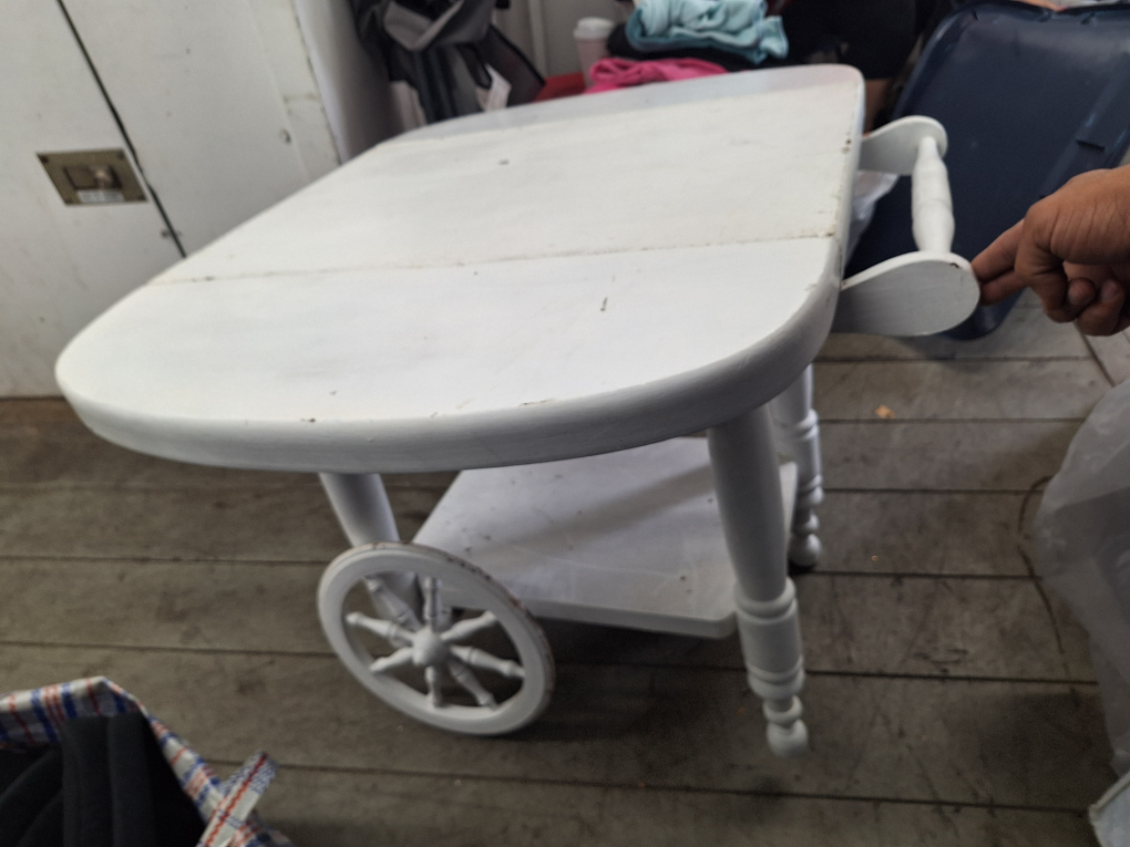 White Wooden Serving Cart with Drop Leaf - photo 2