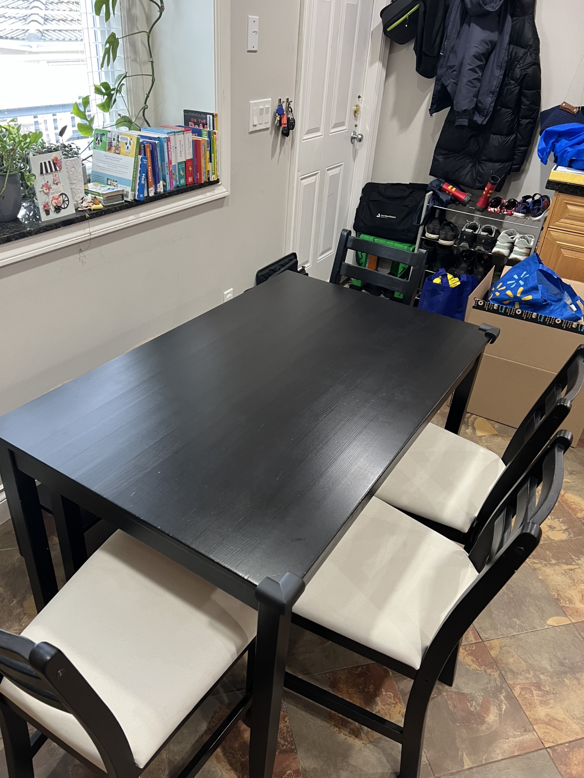 Black Dining Table Set with Bench and Four Chairs - photo 3