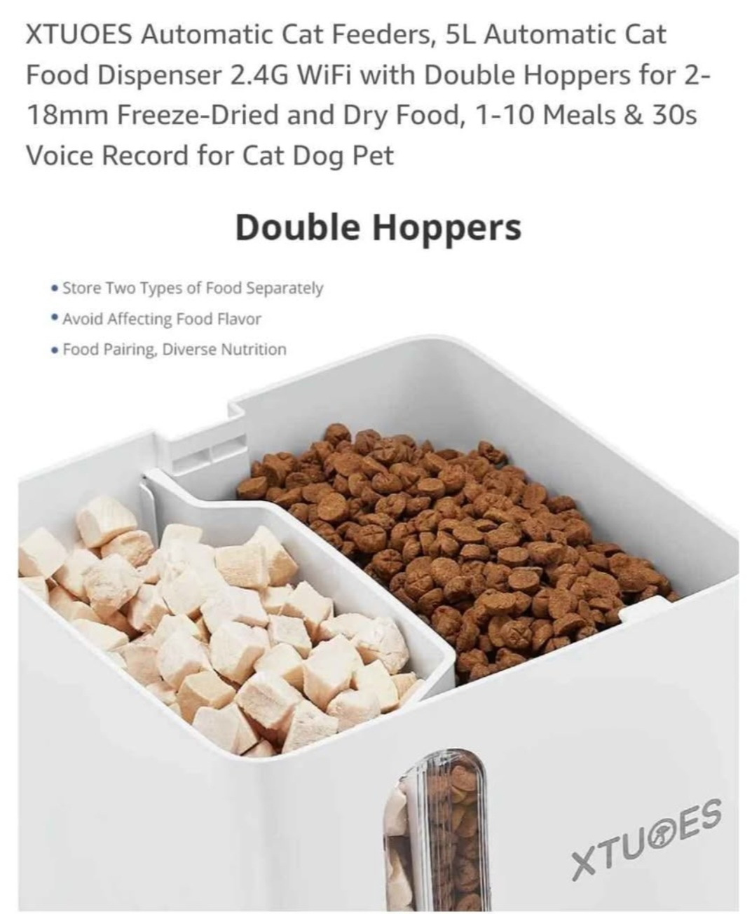 XTUOES Automatic Cat Feeder - 5L WiFi Pet Food Dispenser - photo 2