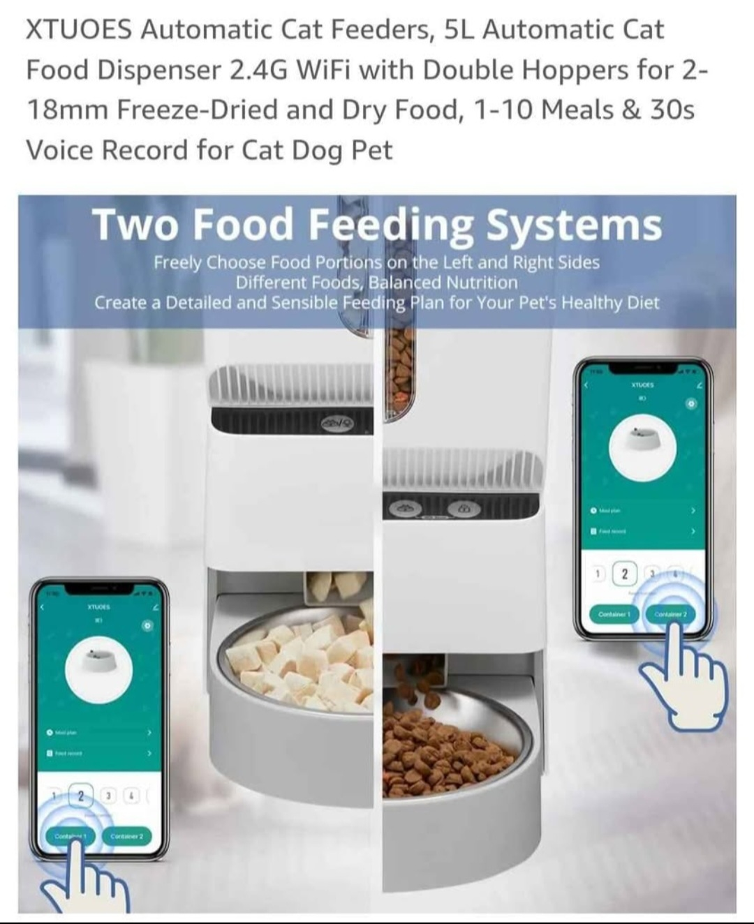 XTUOES Automatic Cat Feeder - 5L WiFi Pet Food Dispenser - photo 3