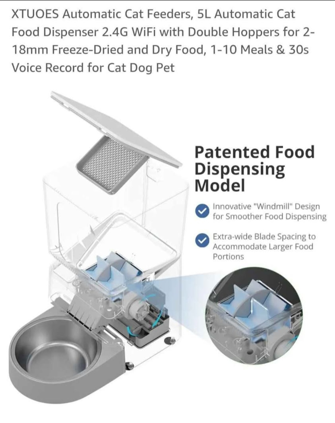 XTUOES Automatic Cat Feeder - 5L WiFi Pet Food Dispenser - photo 5