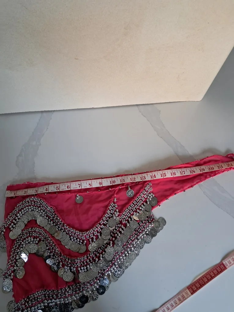 Pink Belly Dance Hip Scarf with Silver Coins image indicator(4)