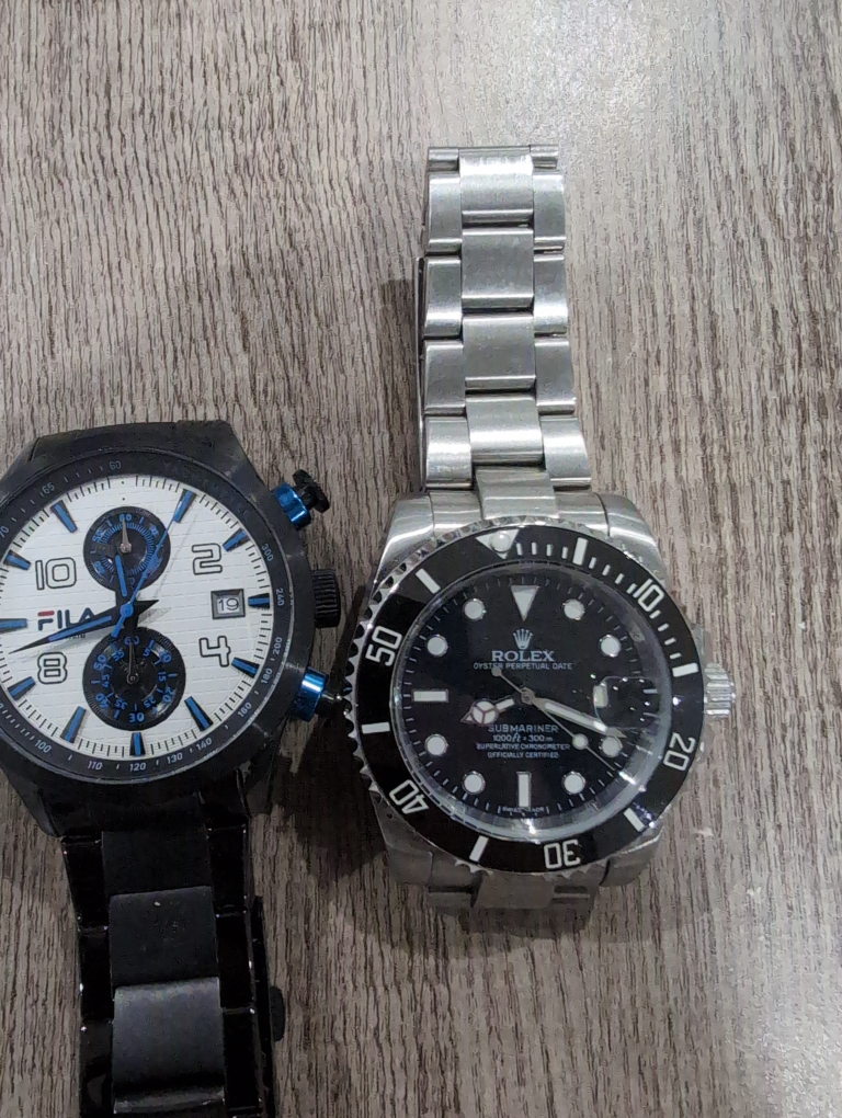 Two Men's Watches: Fila Chronograph & Rolex Submariner Knock off